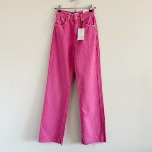NWT Zara High Waist Wide Leg Jeans 2 Pink Full Length
